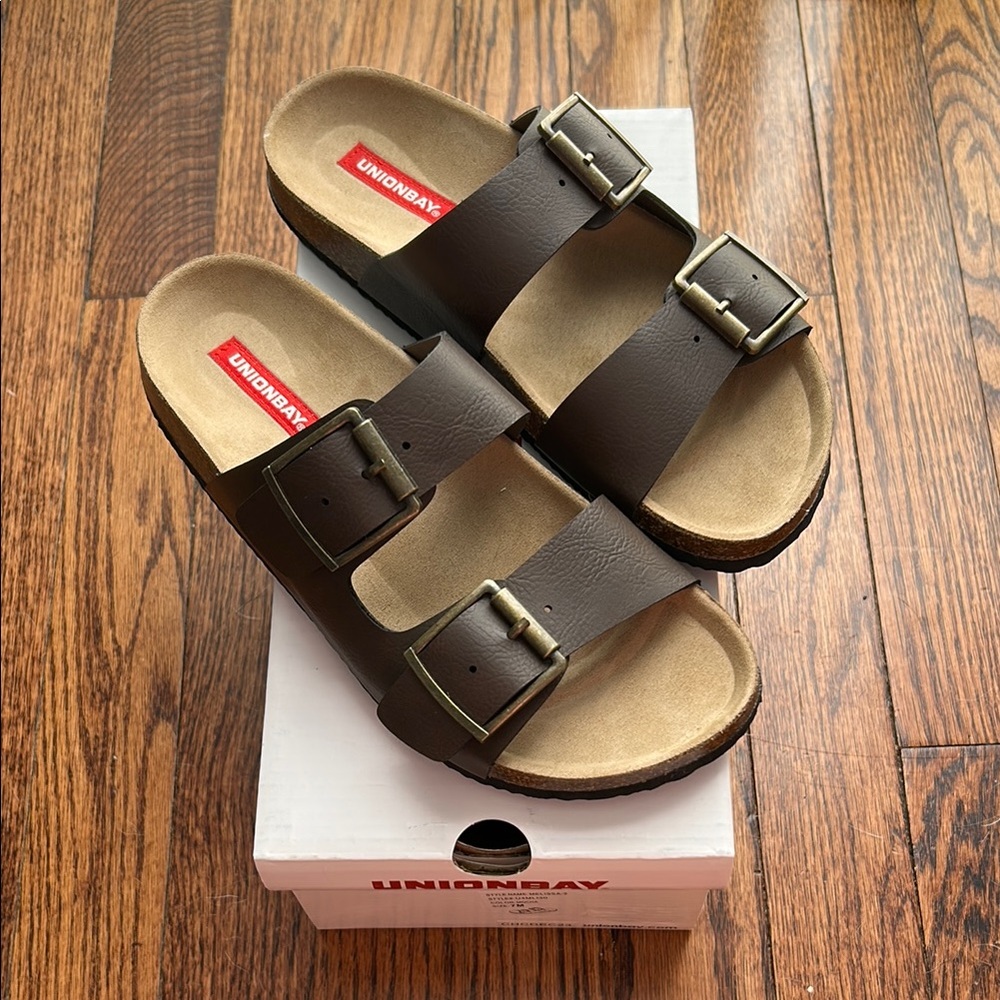 UNIONBAY Dark Brown Double Buckle Sandals